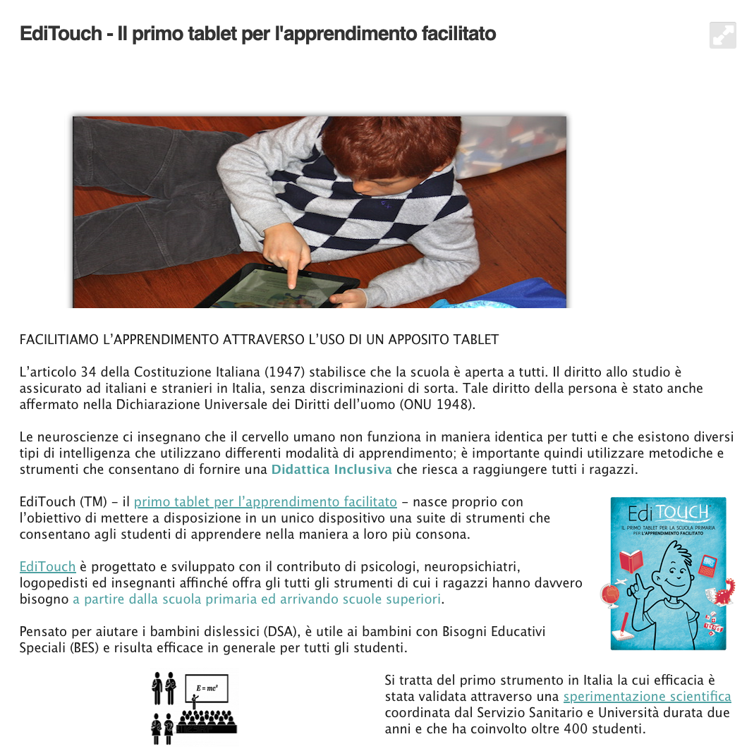 Original EdiTouch website screenshot showing the project positioning and scientific validation